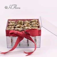Boîte à roses éternelles décorative en acrylique cristal carré, rose séchée, lumière solaire, fleurs préservées faites à la main, OEM