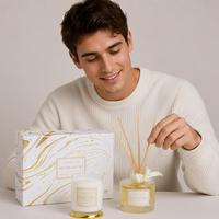 Coffret Cadeau Fête des Femmes et Saint-Valentin : Bougie en Cire de Soja et Diffuseur à Bâtonnets Parfumés Faits Main de Luxe pour Décoration d'Intérieur (Vente en Gros)