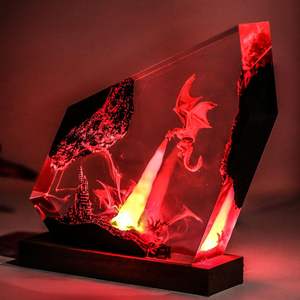 Lámpara de Mesa de Resina Epoxi con Diseño de Dragón de Fuego, Hecha a Mano, Ecológica, con Puerto USB, Luz Nocturna LED Multicolor, Decoración para el Hogar y el Dormitorio - Product Image 3