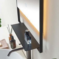 Meuble-lavabo de salle de bain moderne de luxe LED avec cadre rectangulaire en acier inoxydable et étagères IP44