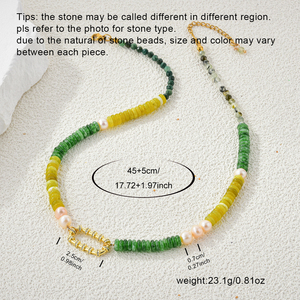 Elegante Collar de Mujer Estilo Bohemio con Cuentas de Piedra Natural en Capas, Ágata Verde y Perla Rosa, Cadena Elegante - Product Image 4