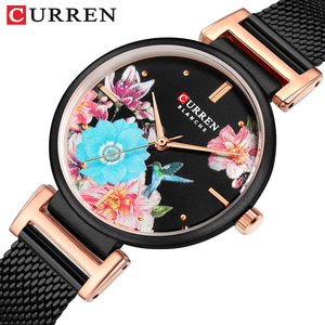 Orologio 9053 quarzo classico nero donna CURREN bel cinturino in acciaio inossidabile impermeabile disegno floreale semplice orologio da polso Casual - Product Image 1
