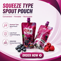 Pochette souple personnalisée sans BPA de 200 ml avec bec verseur pour jus de fruits et liquides, emballage premium pour jus et boissons