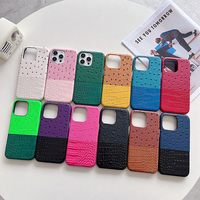 Étui de téléphone portable élégant et stylé bicolore multicolore en patchwork d'autruche et de crocodile pour iPhone