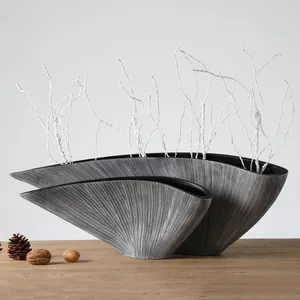 Manufacturer Artificial Flower Vase Embossed Grey Designer Floral Vases Table Home Decor Flower Vase