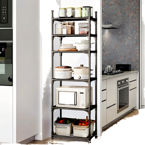 ชั้นวางของในครัวแบบเคลื่อนย้ายได้สำหรับขายส่ง ชั้นวางหม้อแบบตั้งพื้นหรือแขวนเพดาน ชั้นวางไมโครเวฟโลหะ - Product Image 4