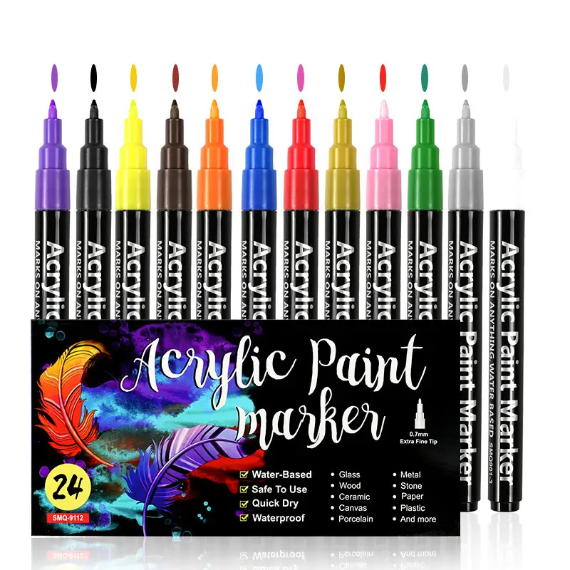 High Quality Permanent Markers Pen 24 Color Fabric Pen Art Supplies Textile Marker for Painting Graffiti Design