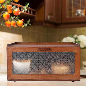 Boîte à pain en bambou grande capacité, double couche, avec couvercle rabattable, pour rangement de cuisine, utilisation sur comptoir - Product Image 1