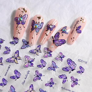 Autocollants pour ongles en forme de papillon laser violet 5D, autocollants colorés féériques pour la manucure DIY, art des ongles - Product Image 1