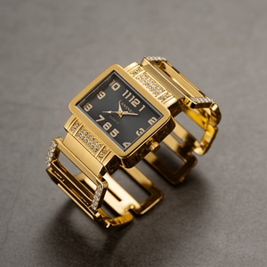 Reloj de Mujer Rectangular de Lujo con Incrustaciones de Diamantes de Imitación, Función de Hora Mundial, Movimiento de Cuarzo y Correa de Aleación - Product Image 4