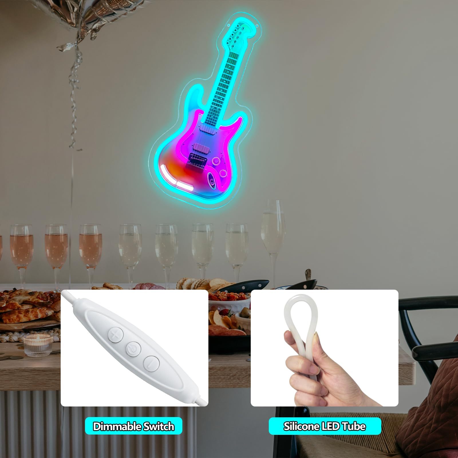 Electric Guitar Neon Sign Dimmable Printed Guitar Neon Light for Wall Decor Room Decor Light up Led Neon Signs · image 5