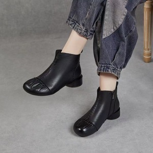 Nouvelles Bottes-Chaussons Légères pour Femmes Automne/Hiver 2025 – Style Marche, Chaussures en Cuir à Talon Carré, Fermeture Éclair Latérale, Semelle Extérieure en Caoutchouc - Product Image 4