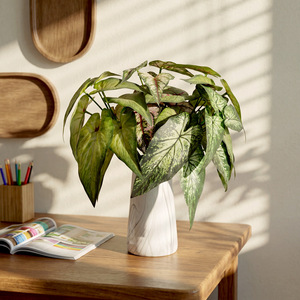 Plante artificielle de feuilles de taro, feuille de calabash à 9 branches, décoration de mariage, décoration intérieure, verdure en plastique et tissu - Product Image 1