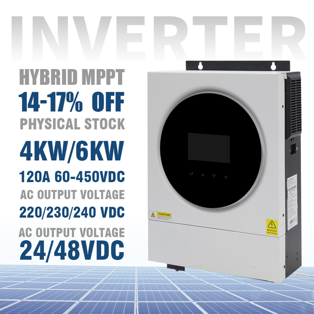 6KVA Hybrid Inverter with MPPT Solar Charger 48VDC Single Output Pure Sine Wave Supports External WiFi Devices Grid Inverter