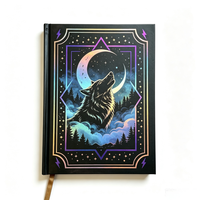 Carnet de notes à couverture rigide personnalisé avec feuille holographique motif loup, agenda Mystic Moon pour cadeau