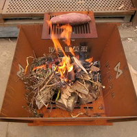 Brasero pliable portable d'extérieur en acier corten de 16,5 pouces avec grille en acier pour le camping en plein air