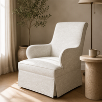 Fauteuil d'appoint moderne à dossier haut et jupe décorative, en tissu jacquard ivoire, pour salon, chambre, hôtel, salle de séjour, OEM/ODM