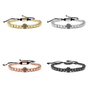 Atacado Men's Trendy Macramé Woven Pulseira Logotipo Personalizado <span class=keywords><strong>Beads</strong></span> com Zircão Branco Diamante Aço Inoxidável Amizade Bangles - Product Image 5