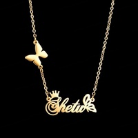 Colliers personnalisés à la mode en dropshipping, plaqués or 18 carats, cœur, papillon, plaque de nom en acier inoxydable, bijoux personnalisés