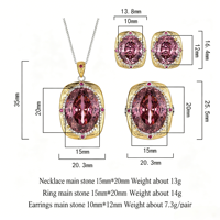 Parure de bijoux en laiton texturé vintage couleur rose vieilli avec cristaux, grand collier ovale en zircon, boucles d'oreilles et bague, style romantique et tendance