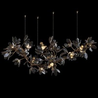 Lustre sur mesure de style nordique à LED dimmable, long, doré, en forme de branches d'arbre, luminaire suspendu, fleurs en verre