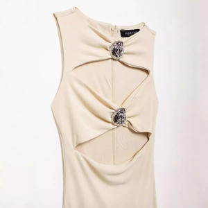 Gonna da donna a <span class=keywords><strong>maglia</strong></span> senza maniche <span class=keywords><strong>Beige</strong></span> senza maniche O collo scavato abiti Casual senza maniche - Product Image 4