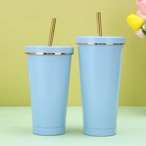 Mug en acier inoxydable avec paille 500ML 750ML, gobelet réutilisable, bouteille isolée avec couvercle, tasse à thé au lait, thermos, accessoires pour la maison - Product Image 3