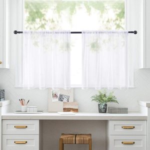 Sheer Tier Rideaux Blanc Noir Cuisine <span class=keywords><strong>Salle</strong></span> <span class=keywords><strong>De</strong></span> Bains Petit <span class=keywords><strong>Rideau</strong></span> Court Transparent Lumière Filtrage Café Voile <span class=keywords><strong>Fenêtre</strong></span> - Product Image 2
