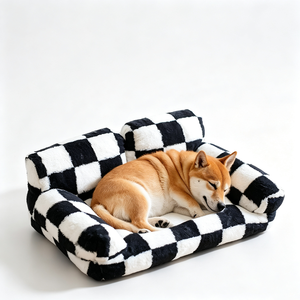 Checkered Faux Fur Dog <b>Bed</b> Rectangle Soft Modern Pet <b>Bed</b> Indoor All Seasons Removable Washable Polyester Fiber Fill - Product Image 6