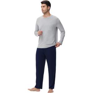 Ensemble de pyjama pour homme en viscose de bambou à manches longues et col rond avec poches, tailles S à XXL - Product Image 3