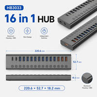 Hub USB 3.0 Alimenté 16-en-1, 10x USB-A 5 Gbps, Charge Rapide QC3.0, 2x USB-C avec Interrupteurs Individuels, Aluminium, Garantie 12 Mois, En Stock