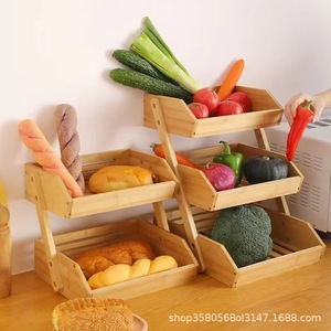Three Tier Bamboo Kitchen Storage Rack Desktop <b>Vegetable</b> Organizer Multifunctional <b>Standing</b> Type - Product Image 5