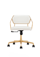 Chaise de bureau pivotante de luxe dorée en acier massif avec cadre en cuir PU blanc confortable chaise d'ordinateur réglable pour la maison hôtel moderne