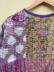 Veste Kantha en patchwork de coton, style décontracté, cousue à la main, écologique, réversible, col en V, fermeture à boutons, pour femmes indiennes, taille régulière - Product Image 6