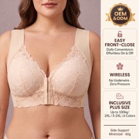 Soutien-gorge en dentelle grande taille à fermeture avant sans armatures, bonnet 3/4, dos nageur, push-up, pour femmes à forte poitrine, sous-vêtements, OEM, personnalisé, vente en gros