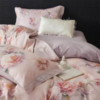 Parure de lit de luxe 4 pièces en satin de coton 100% 300 fils, motif floral, pour la maison