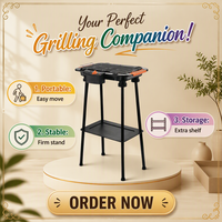 Barbecue électrique sur pied 2000W, température réglable, sans fumée, pour extérieur, avec étagère de rangement, jardin, patio