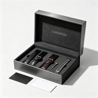 Boîte à montre grise de luxe avec logo personnalisé, insert en velours, boîte cadeau rigide en carton magnétique pour bijoux et accessoires métalliques