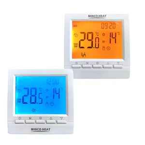 Minco Modern tasarım AA pil termostat isı programlanabilir gaz kazanı isıtma sıcaklık regülatörü ile çocuk kilidi mavi aydınlatmalı