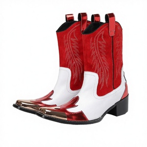 Luxury Design Metal Toe Embroidered Men's Formal Boots Winter New Genuine Leather Rivets High <b>Heels</b> Mid Calf Wedding - Product Image 2