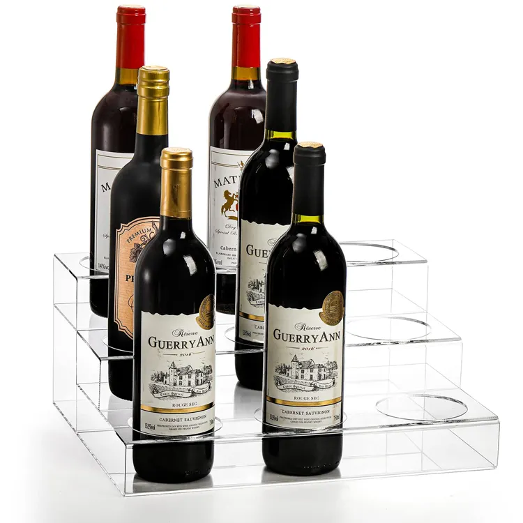 ארונות בר מתלה משטח משטח 9 בקבוקי יין מחזיק אחסון מדף אקרילי 3 קומות משקאות חריפים תצוגה מדף יין אקרילי