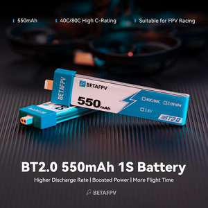 แบตเตอรี่พลาสติก BETAFPV 4 ชิ้น BT2.0 550mAh 1S 3.8V 40C/80C ใช้ได้กับโดรนแข่ง 1S ขนาด 75-85 มม. อุปกรณ์เสริมสำหรับควอดคอปเตอร์ - Product Image 2