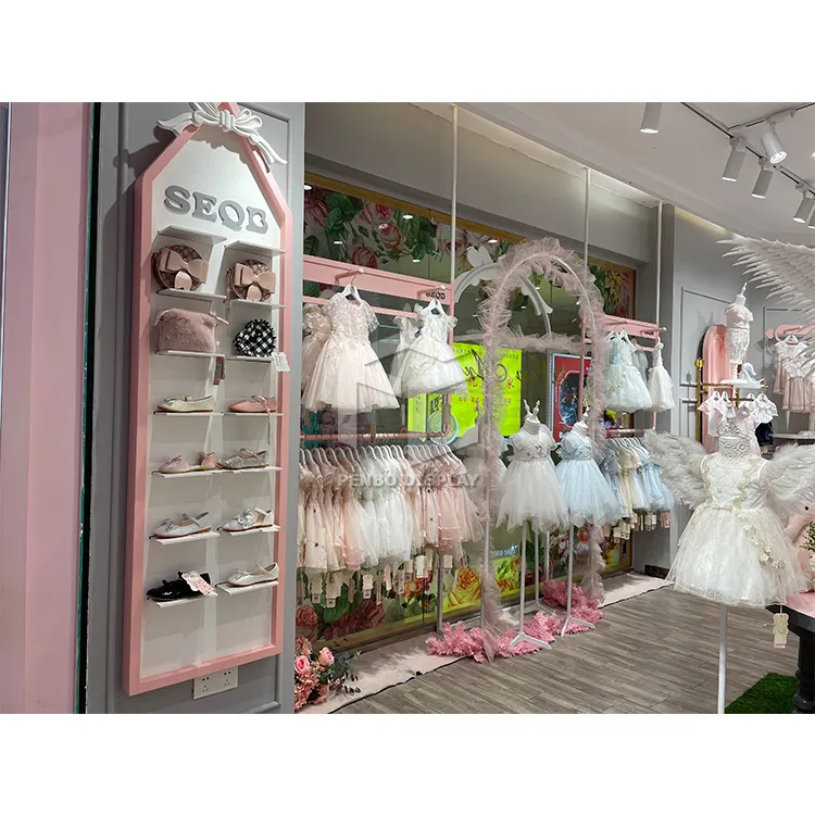 China Groothandel Baby Winkel Display Armaturen Kinderen Kleding Display Winkel Meubels Kid Kleding Winkelinrichting Winkel Ontwerp
