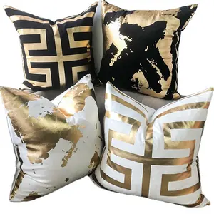 2022 wholesale home decor golden silver stripes velvet black white sofa 3D gold foil print cushion cover throw pillow cases