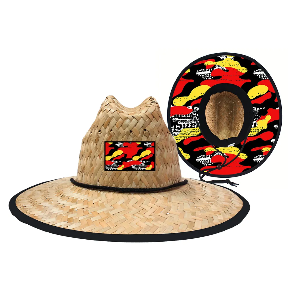 Venta al por mayor de verano playa sombrero de ala grande salvavidas sombrero de paja con logotipo personalizado surf acabado impreso Australia sol sombrero de paja