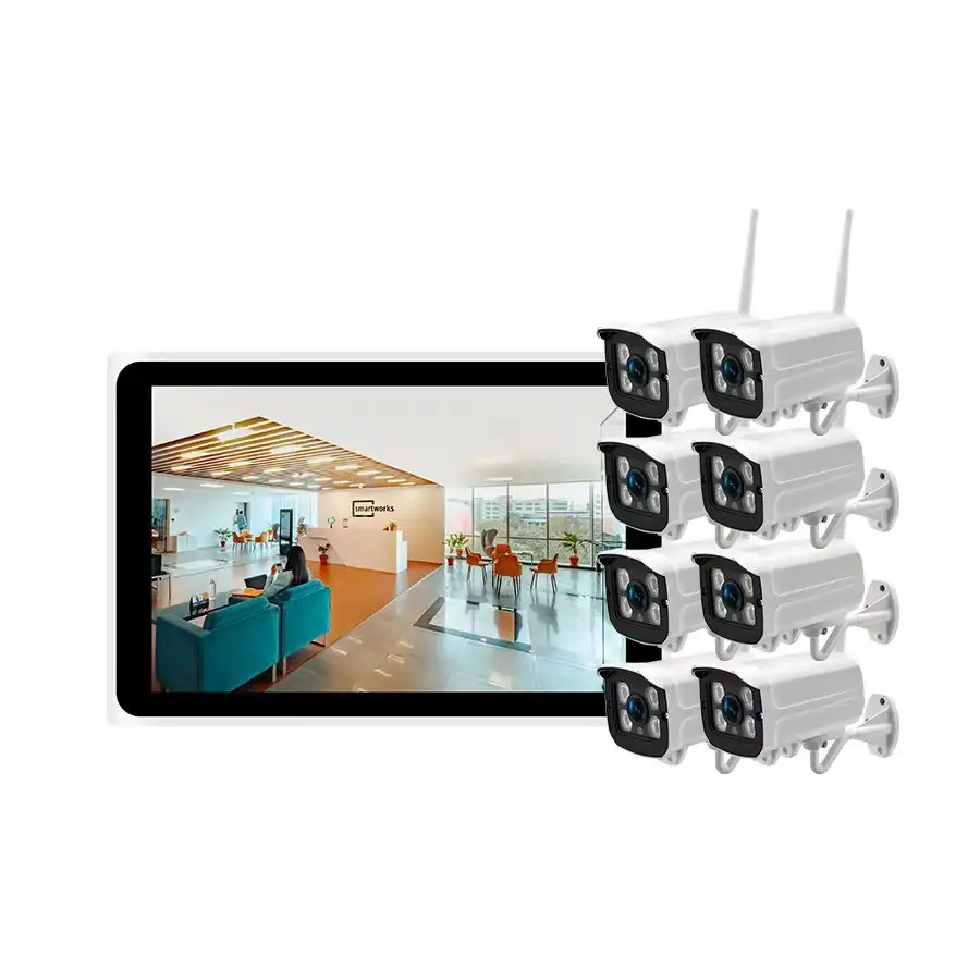 8 kanal açık güvenlik Cctv sistemi 1080P kablosuz Wifi kamera setleri 10.1 inç LCD 8ch ağ Video kaydedici NVR seti