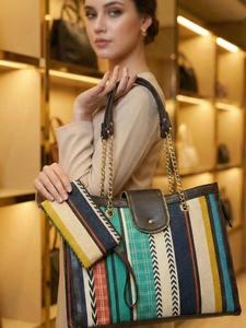 Bolso de Hombro Boho para Mujer, Estampado Étnico Multicolor, Clásico en Blanco y Negro, Estilo Moderno, Impermeable, Duradero, Excelente Precio - Product Image 2