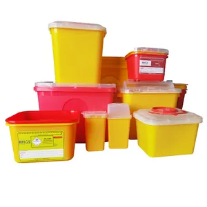 작은 빨간색 플라스틱 의료 폐기물 상자 노란색 사각형 용기 날카로운 안전 상자