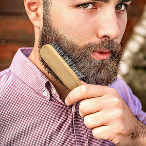 Manche en bambou brosse de nettoyage en poils de sanglier brosse <span class=keywords><strong>à</strong></span> barbe de coiffure antistatique peigne de coiffure outils de rasage pour hommes - Product Image 2
