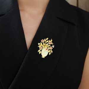 Nouvelle broche chinoise en forme de vase et de fleur, en jade Hetian naturel, corail de bambou et perle, plaquée or, cadeau - Product Image 4